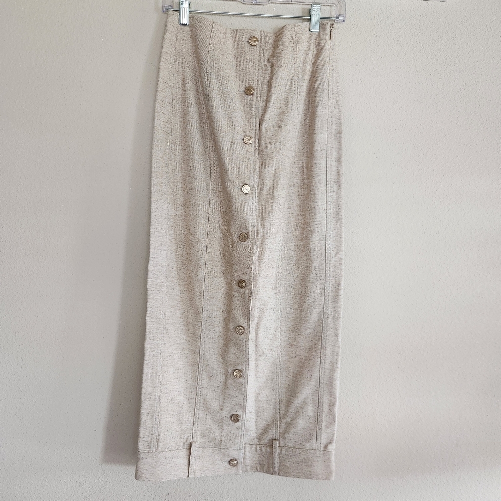 Cult Gaia Beige Linen Blend Lua Midi Skirt Size 4 NWT $495 Quiet Luxury Office - Picture 2 of 14
